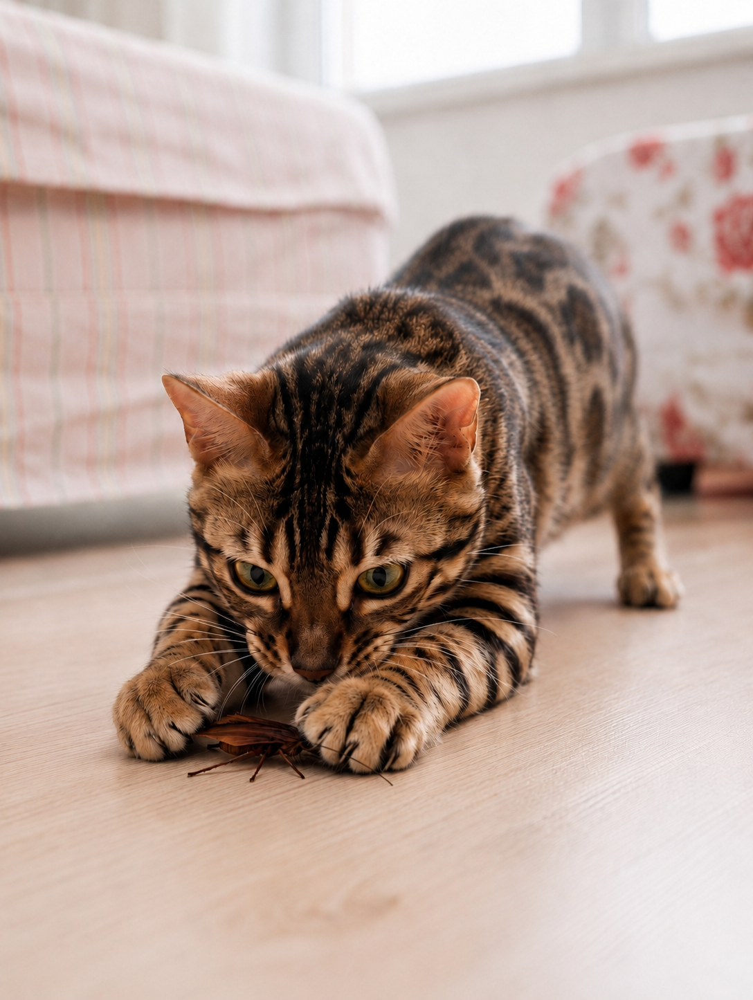 Cat pouncing and capturing prey — stage 3 of the hunting cycle