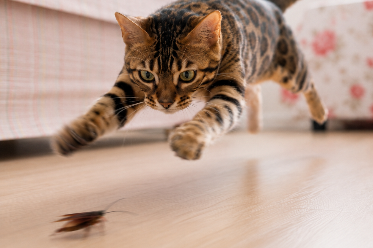 Cat running at full speed — the chase phase